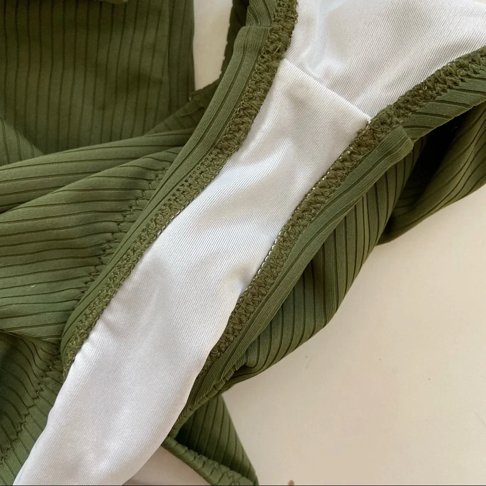 Shade & Shore Palm Olive Green Ribbed Cheeky One-Piece Swimsuit
